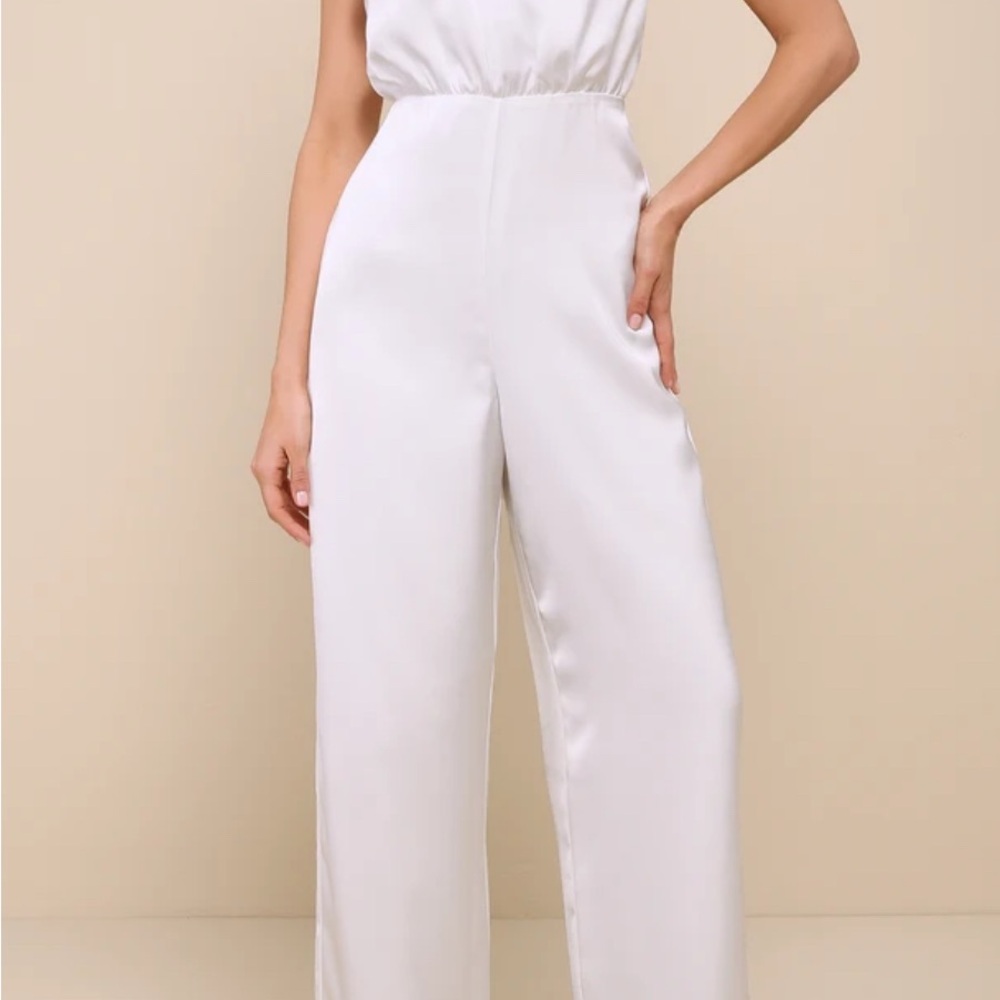 Rachel Zoe Satin Halter Jumpsuit – Pearl White – Size 8